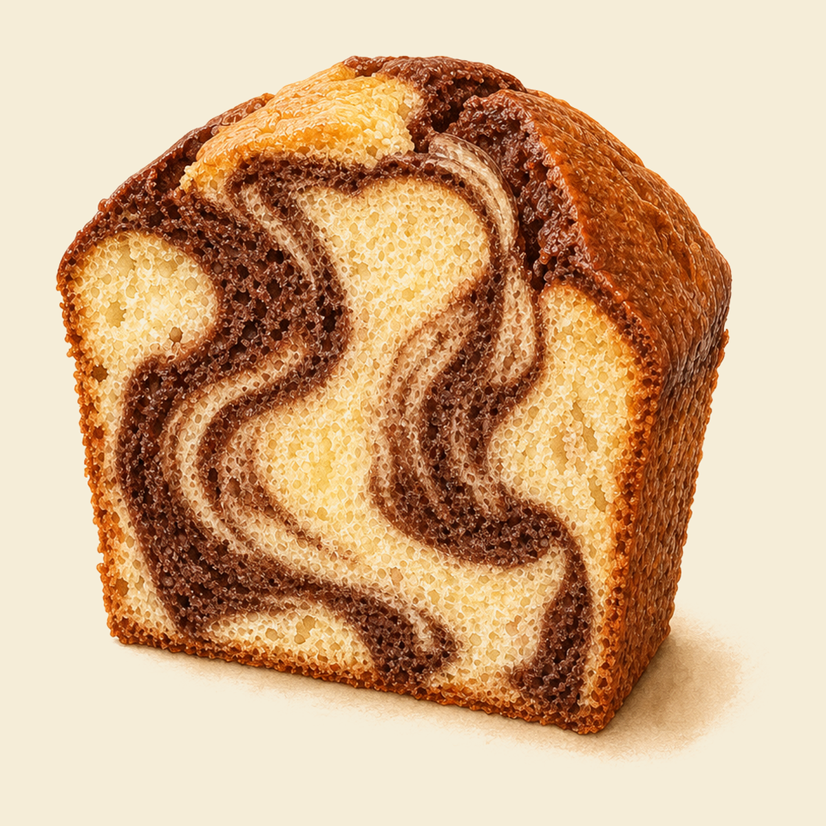 A slice of Marmorkuchen, the Austrian marble cake, with chocolate and vanilla swirls