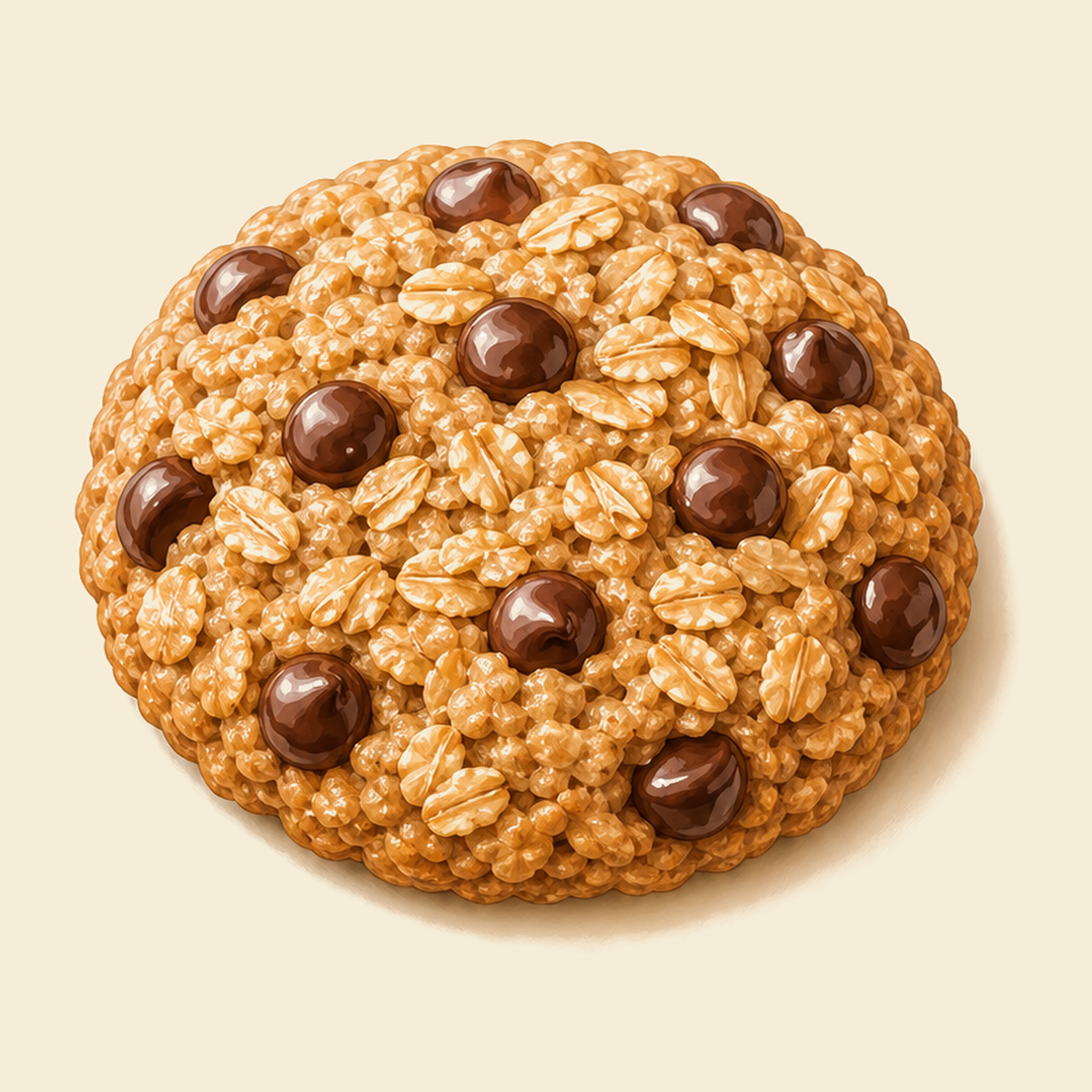 An oat cookie studded with dark chocolate chips